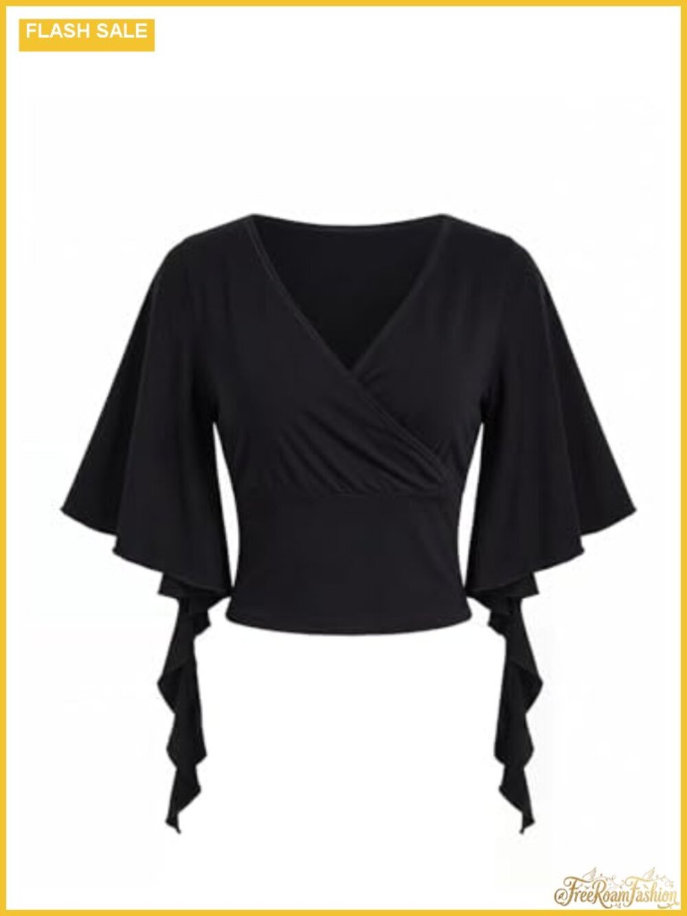 Plus Size V-Neck Wrap Crop Tee with Ruffle Sleeves